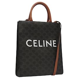 Céline-CELINE Triomphe Tote Bag PVC Leather 2way Black Gold Auth nb411AM-Black,Golden