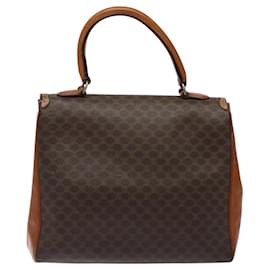 Céline-CELINE Macadam Canvas Hand Bag PVC Leather Brown Gold Auth MY371-Brown,Golden