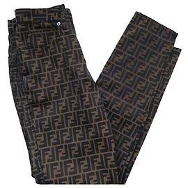 Fendi braune Jeanshose mit Zucca-Monogramm Braun