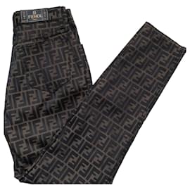 Fendi-Fendi Brown Zucca Monogram Jeans Trousers Pants-Brown