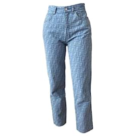 Fendi-Fendi Light Blue Zucca Monogram Jeans Trousers Pants-Blue