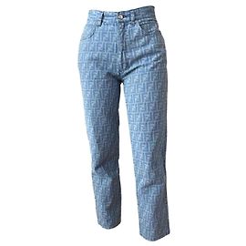 Fendi Hellblaue Zucca Monogramm Jeanshose Blau