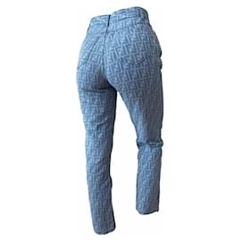 Fendi-Fendi Light Blue Zucca Monogram Jeans Trousers Pants-Blue