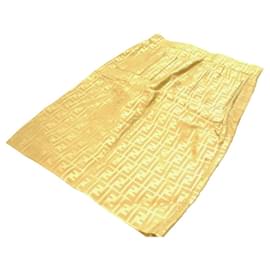 Fendi-Fendi Yellow Beige Zucca Monogram Skirt-Beige,Yellow