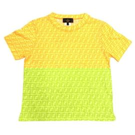 Fendi-Fendi Zucca Monogram Logo Yellow Orange T Shirt-Orange,Yellow