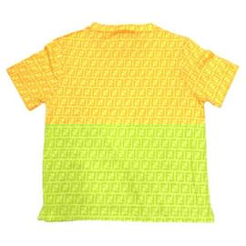 Fendi-Fendi Zucca Monogram Logo Yellow Orange T Shirt-Orange,Yellow