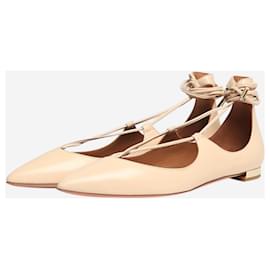 Aquazzura-Cream leather Christy flats - size EU 37-Cream