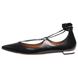 Aquazzura-Black leather Christy flats - size EU 37-Black