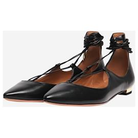 Aquazzura-Black leather Christy flats - size EU 37-Black