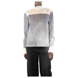 Philosophy Di Alberta Ferretti Blusa a righe bianca e nera con collo alto - taglia UK 6 Nero