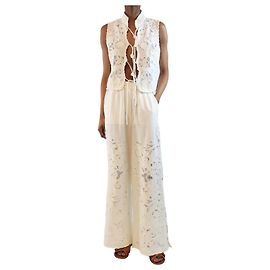 Sea New York Set top con fiocco in pizzo inglese e pantaloni - taglia XS Crudo