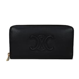 Céline-Celine Black Leather Long Wallet-Black