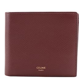 Céline-Celine Bi-Fold Wallet in Bordeaux Leather-Red,Dark red