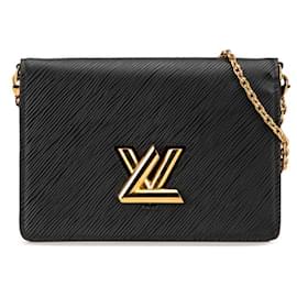 Louis Vuitton-Louis Vuitton Epi Portefeuille Twist Belt Chain Wallet Shoulder Bag-Black