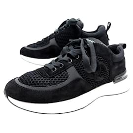 Chanel-NINE CHANEL TENNIS TRAINER CC G38800 36 LEATHER SNEAKERS-Black
