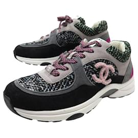 Chanel-NINE CHANEL G39598 TENNIS TRAINER CC TWEED 41 SNEAKERS-Pink