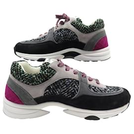 Chanel-NINE CHANEL G39598 TENNIS TRAINER CC TWEED 41 SNEAKERS-Pink