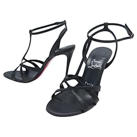 Christian Louboutin-CHRISTIAN LOUBOUTIN TANGUEVA 100 SANDALS 38 BLACK LEATHER SHOES-Black