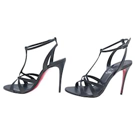 Christian Louboutin-CHRISTIAN LOUBOUTIN TANGUEVA 100 SANDALS 38 BLACK LEATHER SHOES-Black