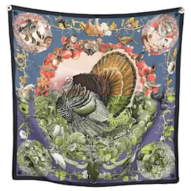 Hermès-HERMES SCARF FAUNA AND FLORA OF TEXAS KERMIT OLIVER 90 BLUE SILK-Blue