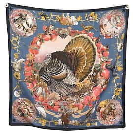 Hermès LENÇO HERMES FAUNA E FLORA DO TEXAS KERMIT OLIVER 90 SEDA AZUL Azul