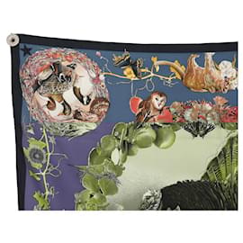 Hermès-HERMES SCARF FAUNA AND FLORA OF TEXAS KERMIT OLIVER 90 BLUE SILK-Blue