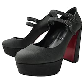 Christian Louboutin-CHRISTIAN LOUBOUTIN MOVIDA JANE 130 38 BLACK LEATHER GLITTER HEELS-Black