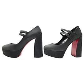 Christian Louboutin-CHRISTIAN LOUBOUTIN MOVIDA JANE 130 38 BLACK LEATHER GLITTER HEELS-Black
