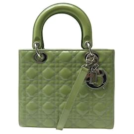 Christian Dior-CHRISTIAN DIOR LADY DIOR M HAND BAG GREEN APPLE VARNISHED LEATHER WITH SHOULDER STRAP-Green