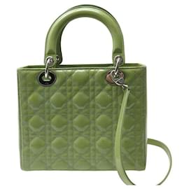 Christian Dior-CHRISTIAN DIOR LADY DIOR M HAND BAG GREEN APPLE VARNISHED LEATHER WITH SHOULDER STRAP-Green