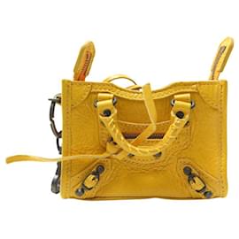 Balenciaga-NINE KEYCHAIN BAG CHARM BALENCIAGA TINY CITY 293332 YELLOW LEATHER-Yellow
