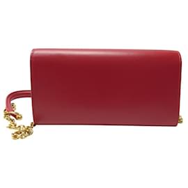 Céline-CELINE HAND BAG POCHETTE C WITH RED LEATHER CHAIN WALLET ON CHAIN WOC-Red