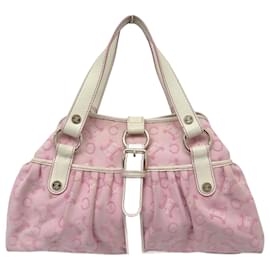 Céline-VINTAGE CELINE JACQUARD TRIOMPHE ROSE CANVAS HAND BAG-Pink