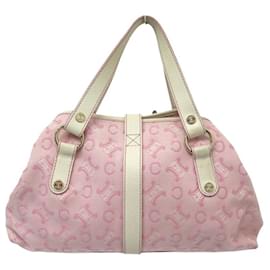Céline-VINTAGE CELINE JACQUARD TRIOMPHE ROSE CANVAS HAND BAG-Pink