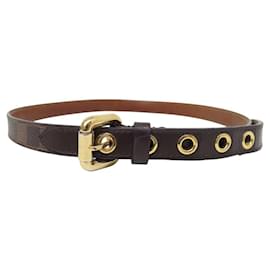 Louis Vuitton-LOUIS VUITTON 20MM DAMIER EBENE CANVAS BELT T80 GOLD BUCKLE + BOX-Brown