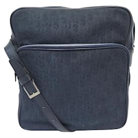 Christian Dior-VINTAGE TRAVEL BAG CHRISTIAN DIOR OBLIQUE LEATHER SHOULDER BAG-Navy blue