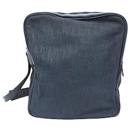 Christian Dior-VINTAGE TRAVEL BAG CHRISTIAN DIOR OBLIQUE LEATHER SHOULDER BAG-Navy blue
