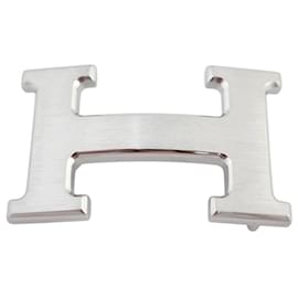 Hermès-NEW HERMES H BUCKLE BELT IN BRUSHED STEEL-Silvery