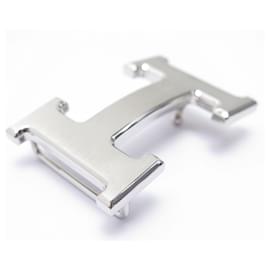 Hermès-NEW HERMES H BUCKLE BELT IN BRUSHED STEEL-Silvery