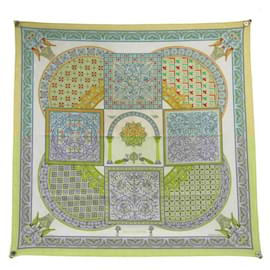 Hermès-HERMES SKY BYZANTINE SCARF JULIA ABADIE 90 SILK EMBROIDERED SILK SCARF-Yellow