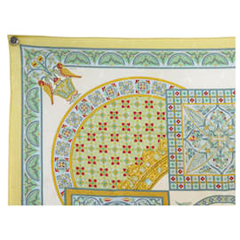 Hermès-HERMES SKY BYZANTINE SCARF JULIA ABADIE 90 SILK EMBROIDERED SILK SCARF-Yellow