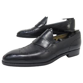 SCARPE BERLUTI ELEGANTI MOCASSINI IN PELLE PERFORATA NERA 8.5 42.5 Nero