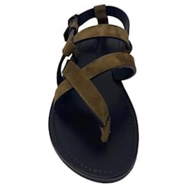 Saint Laurent-CULVER FLAT SANDALS IN SUEDE-Brown