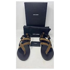 Saint Laurent-CULVER FLAT SANDALS IN SUEDE-Brown