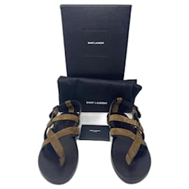 Saint Laurent-CULVER FLAT SANDALS IN SUEDE-Brown