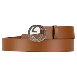Gucci-Gucci Interlocking G Leather Belt-Brown