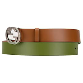 Gucci-Gucci Interlocking G Leather Belt-Brown
