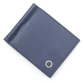 Bulgari-Bvlgari Bi-fold Wallet in Navy Leather-Navy blue