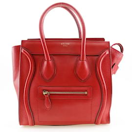 Céline Celine Luggage Micro Shopper Handbag Red