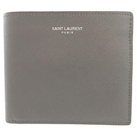 Yves Saint Laurent-Yves Saint Laurent Gray Leather Bi-fold Wallet-Brown